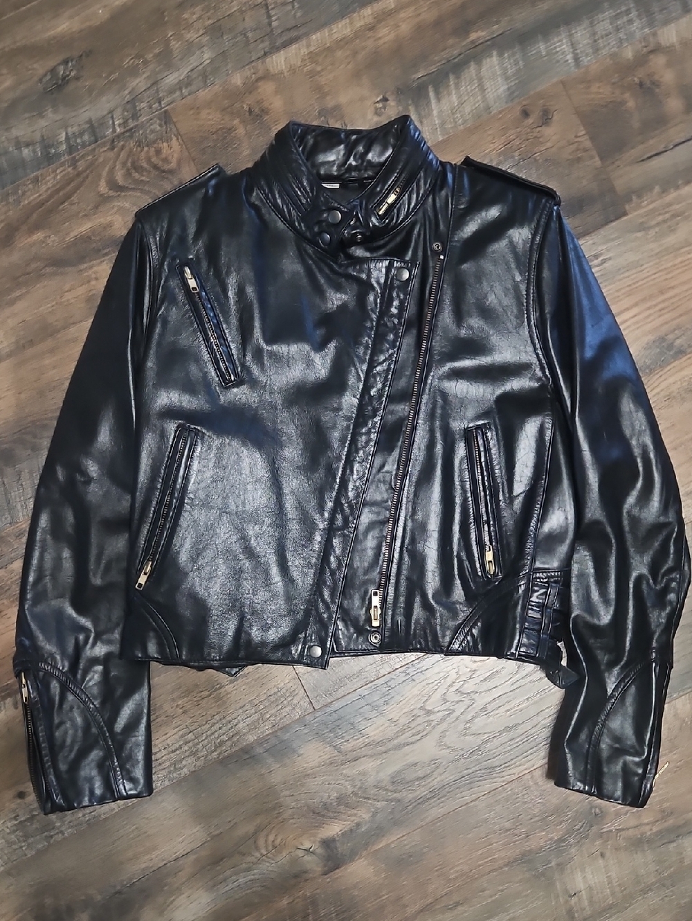 Wilson Black Leather Moto Jacket with Asymmetrical Zip